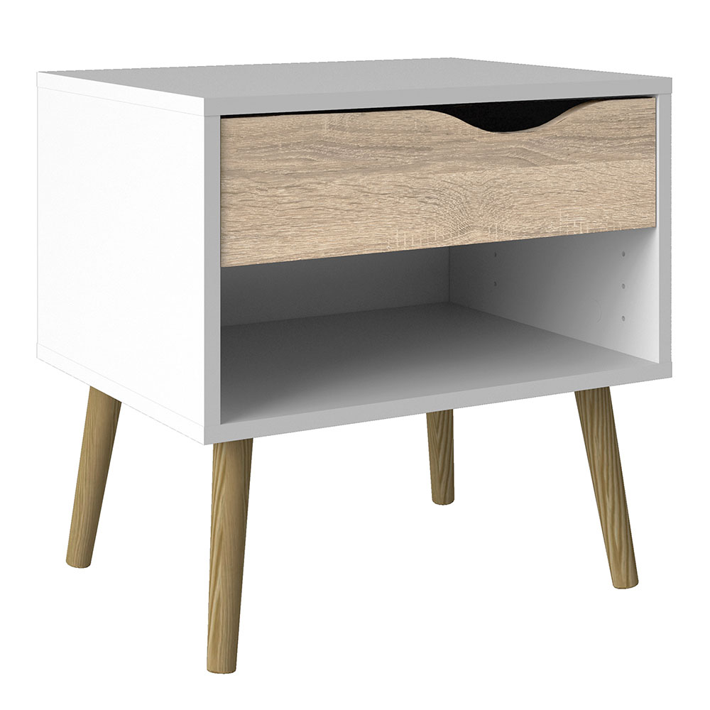 Oslo Bedside 1 Drawer White and Oak